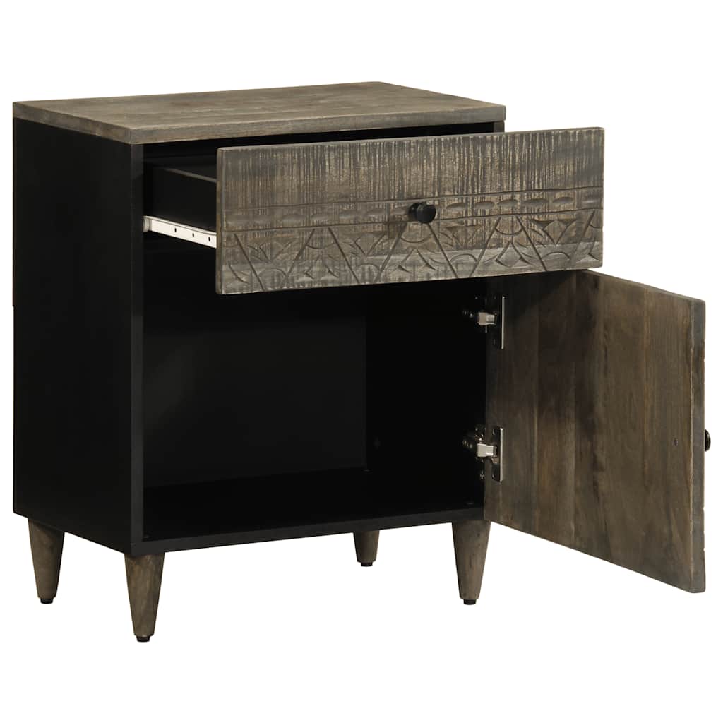 Comodino Grigio Chiaro 50X33X60 Cm In Legno Massello Di Mango