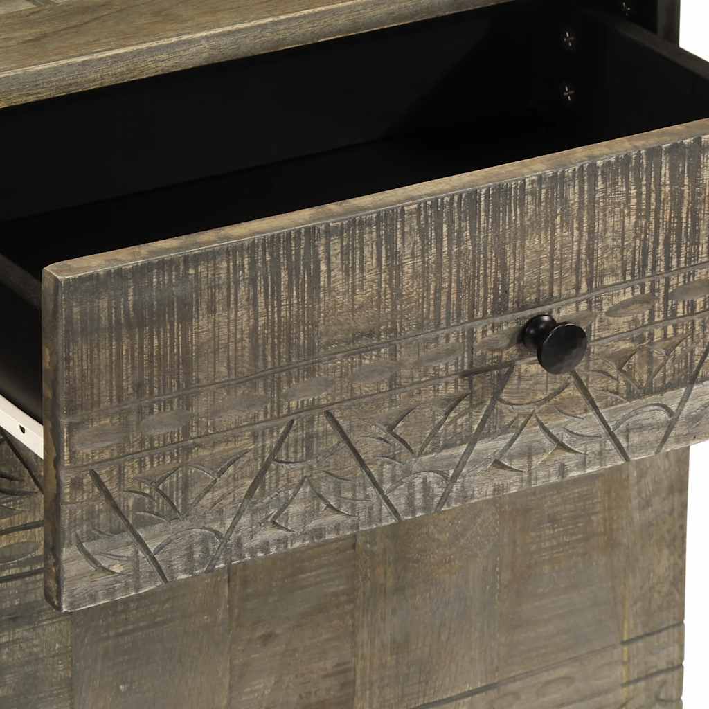 Comodino Grigio Chiaro 50X33X60 Cm In Legno Massello Di Mango