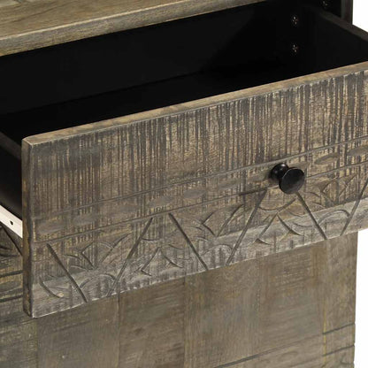 Comodino Grigio Chiaro 50X33X60 Cm In Legno Massello Di Mango