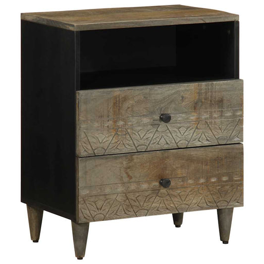 Comodino Grigio Chiaro 50X33X60 Cm In Legno Massello Di Mango