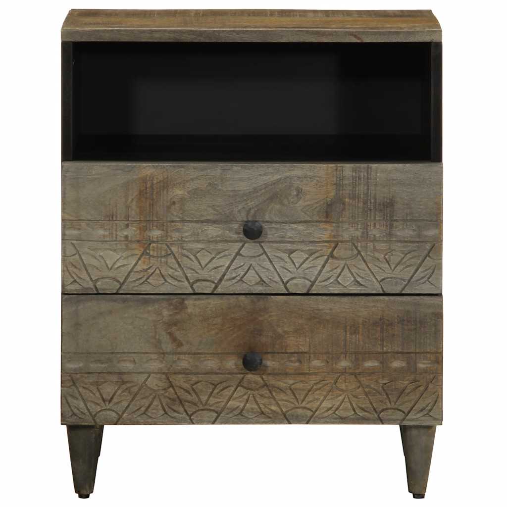 Comodino Grigio Chiaro 50X33X60 Cm In Legno Massello Di Mango