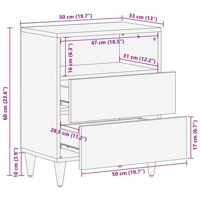 Comodino Grigio Chiaro 50X33X60 Cm In Legno Massello Di Mango