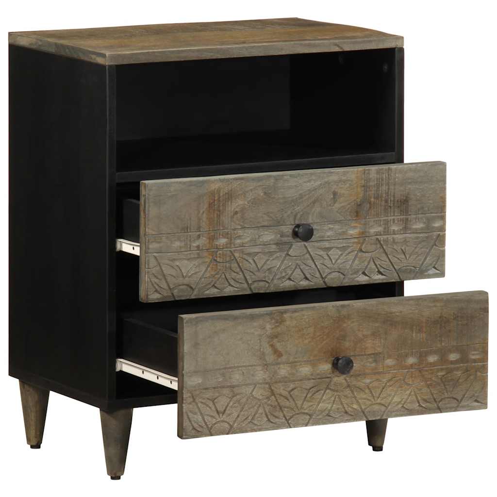 Comodino Grigio Chiaro 50X33X60 Cm In Legno Massello Di Mango
