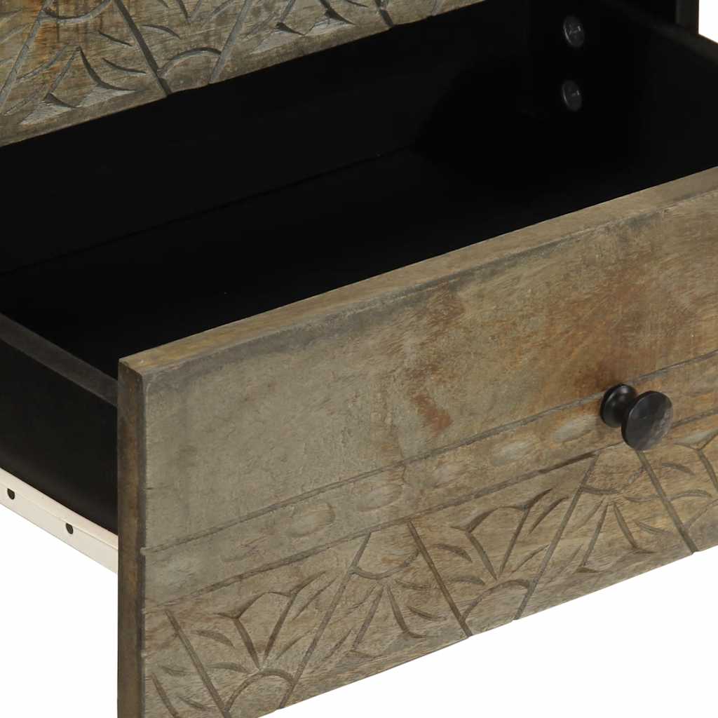 Comodino Grigio Chiaro 50X33X60 Cm In Legno Massello Di Mango