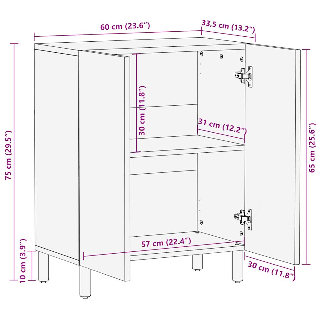 Credenza 60X33,5X75 Cm In Legno Massello Di Mango Grezzo