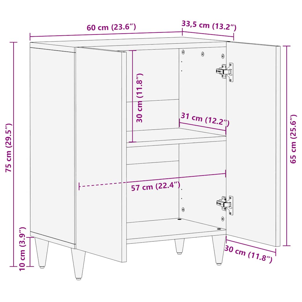 Credenza 60X33,5X75 Cm In Legno Massello Di Mango