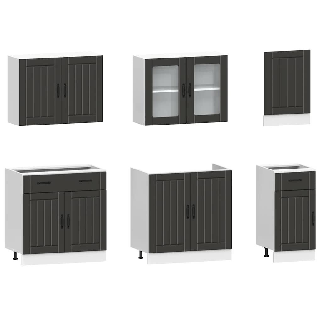 Set Mobili Da Cucina 7 Pz Kalmar Neri Legno Multistrato