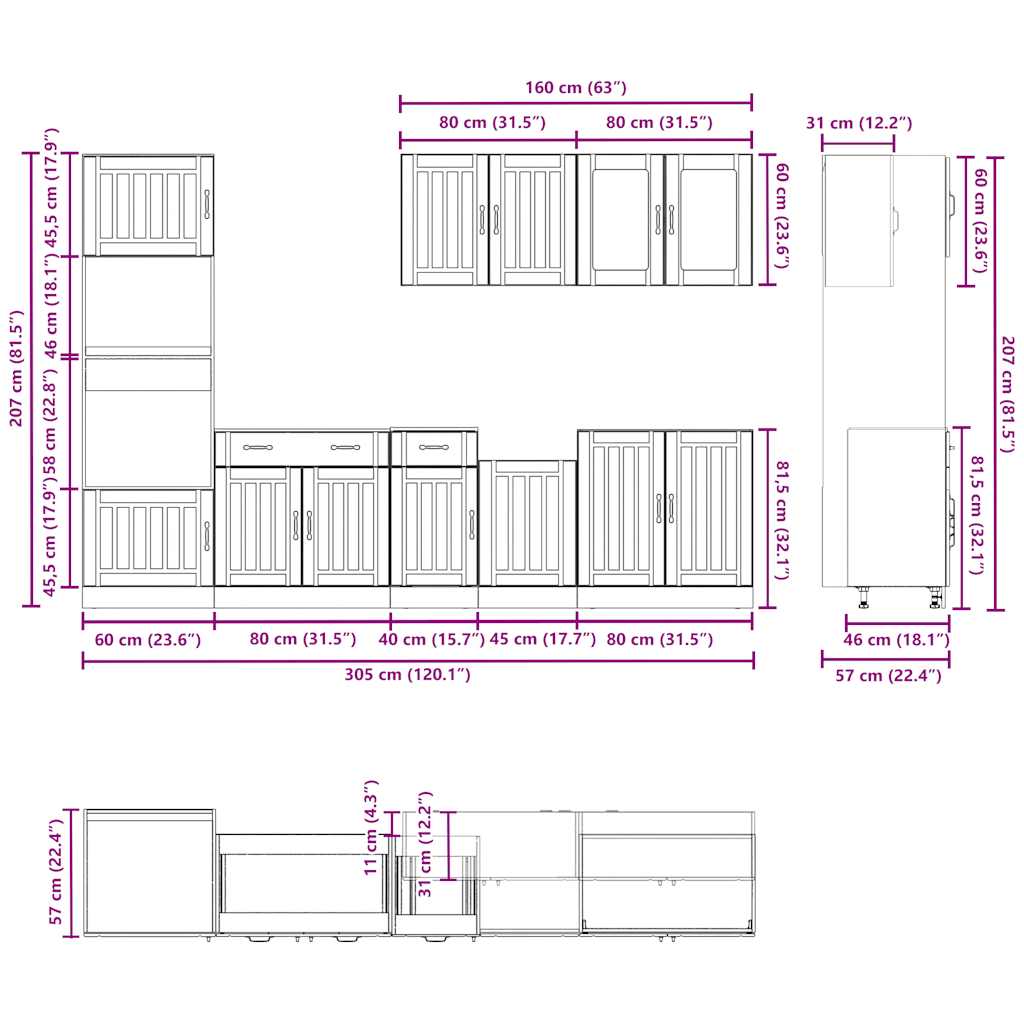 Set Mobili Da Cucina 7 Pz Kalmar Neri Legno Multistrato
