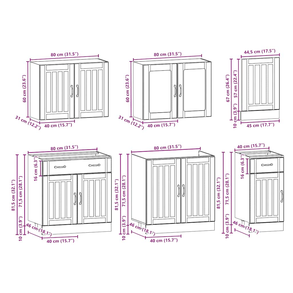 Set Mobili Da Cucina 7 Pz Kalmar Neri Legno Multistrato