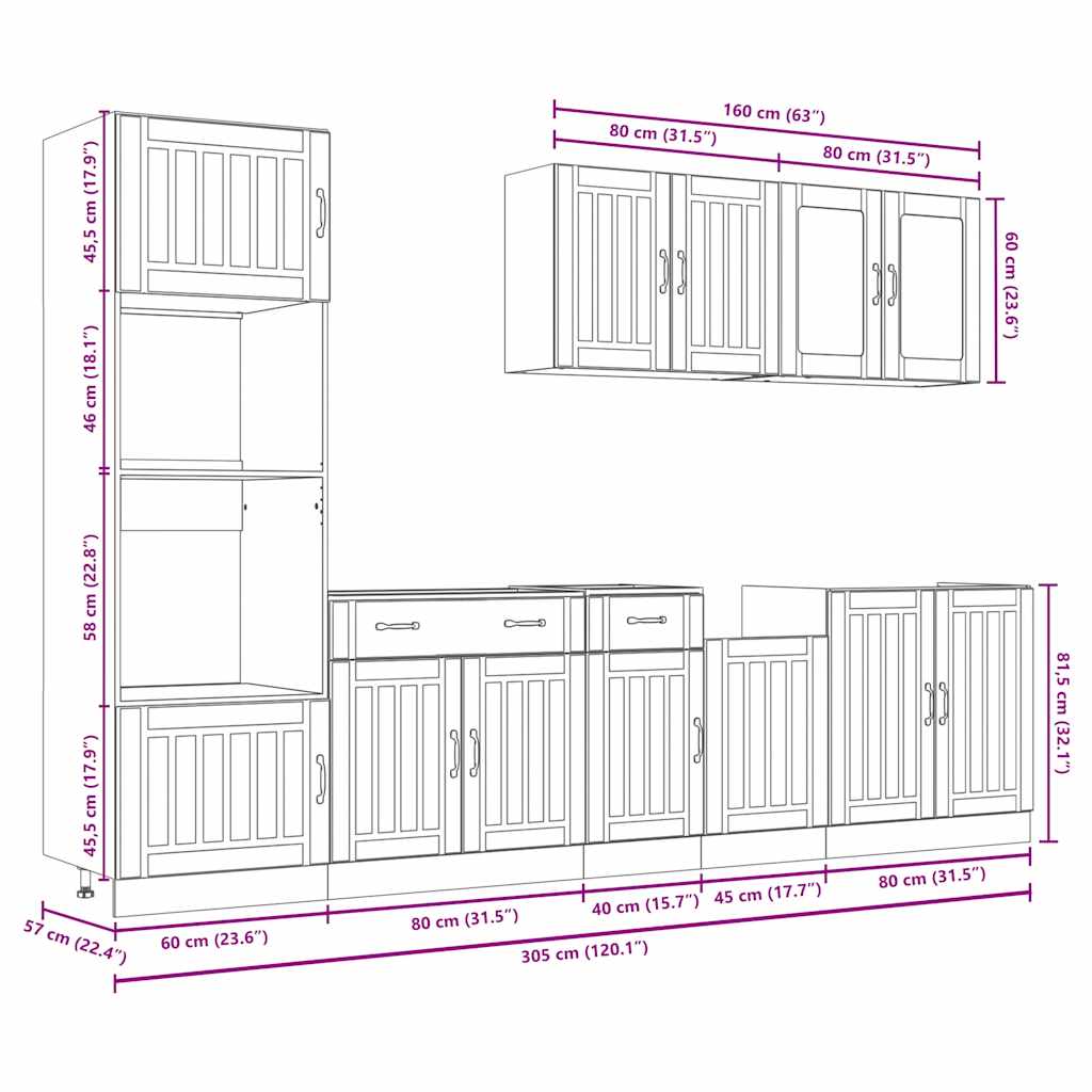 Set Mobili Da Cucina 7 Pz Kalmar Neri Legno Multistrato