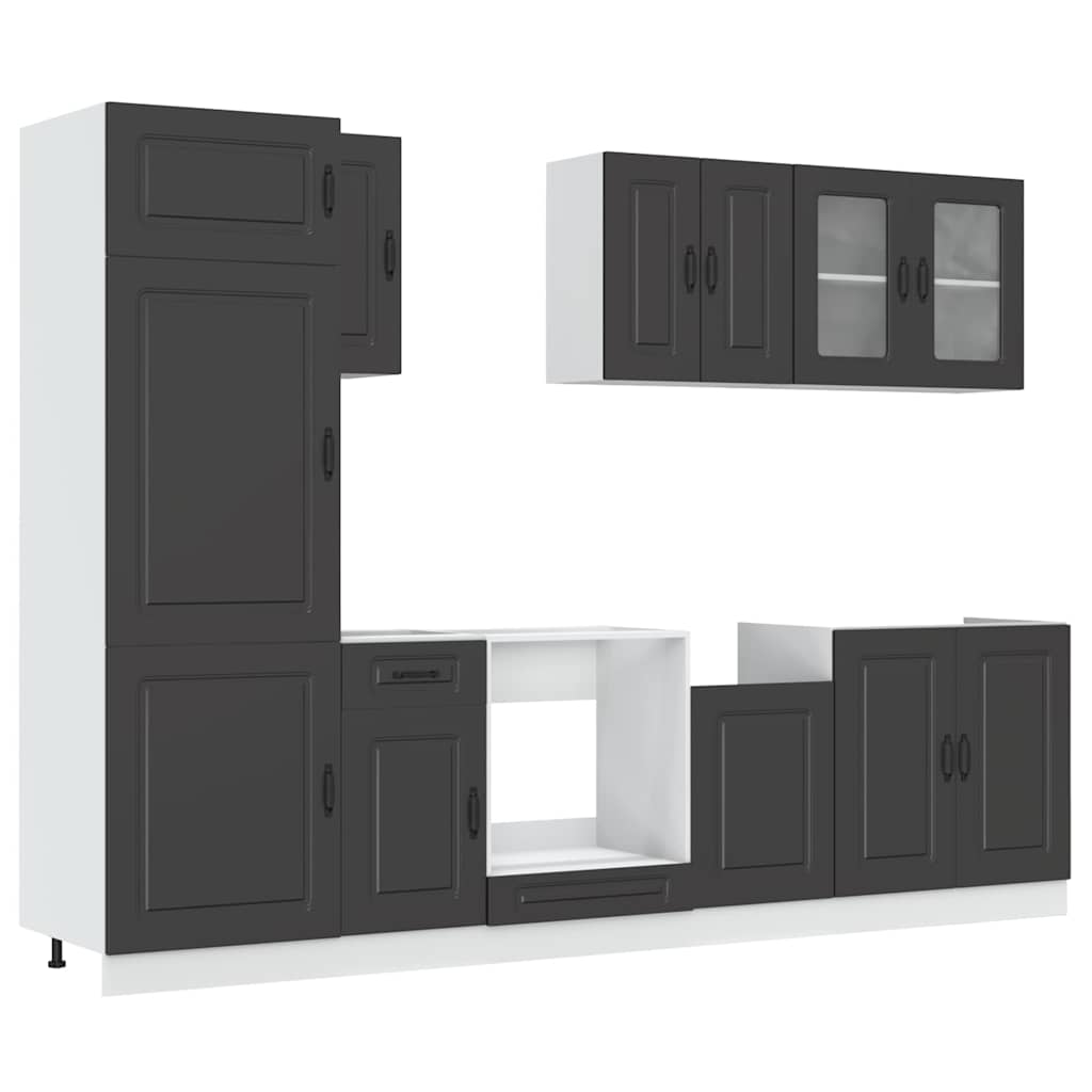Set Mobili Da Cucina 8 Pz Kalmar Neri Legno Multistrato