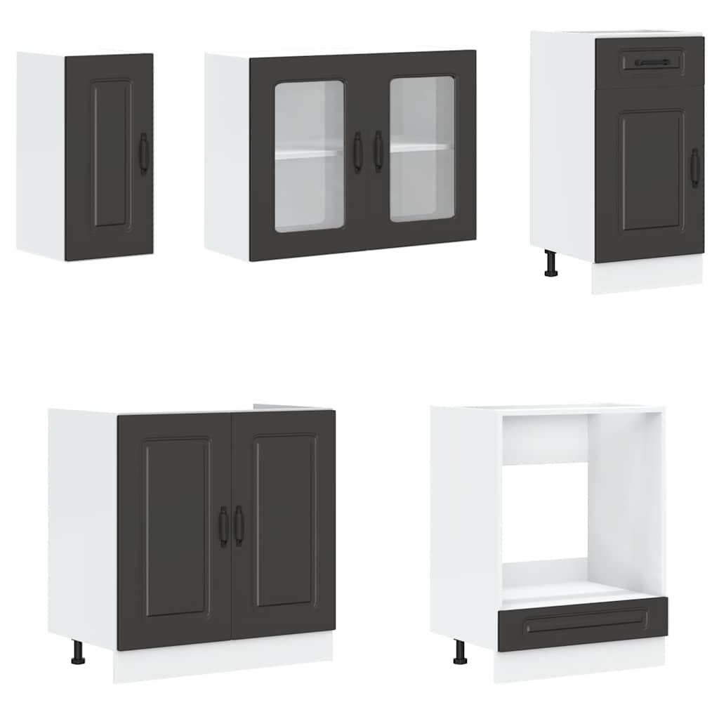 Set Mobili Da Cucina 8 Pz Kalmar Neri Legno Multistrato