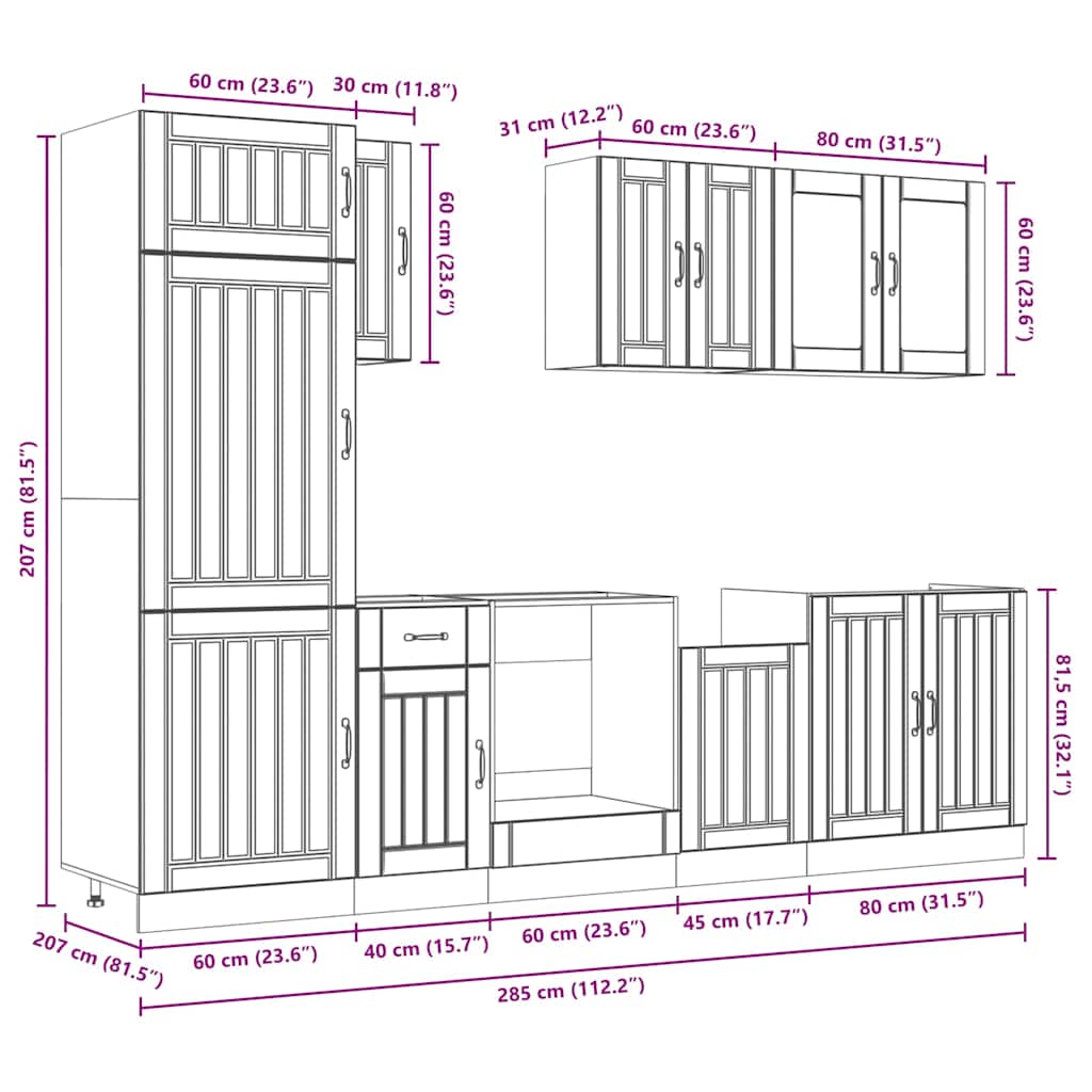 Set Mobili Da Cucina 8 Pz Kalmar Neri Legno Multistrato