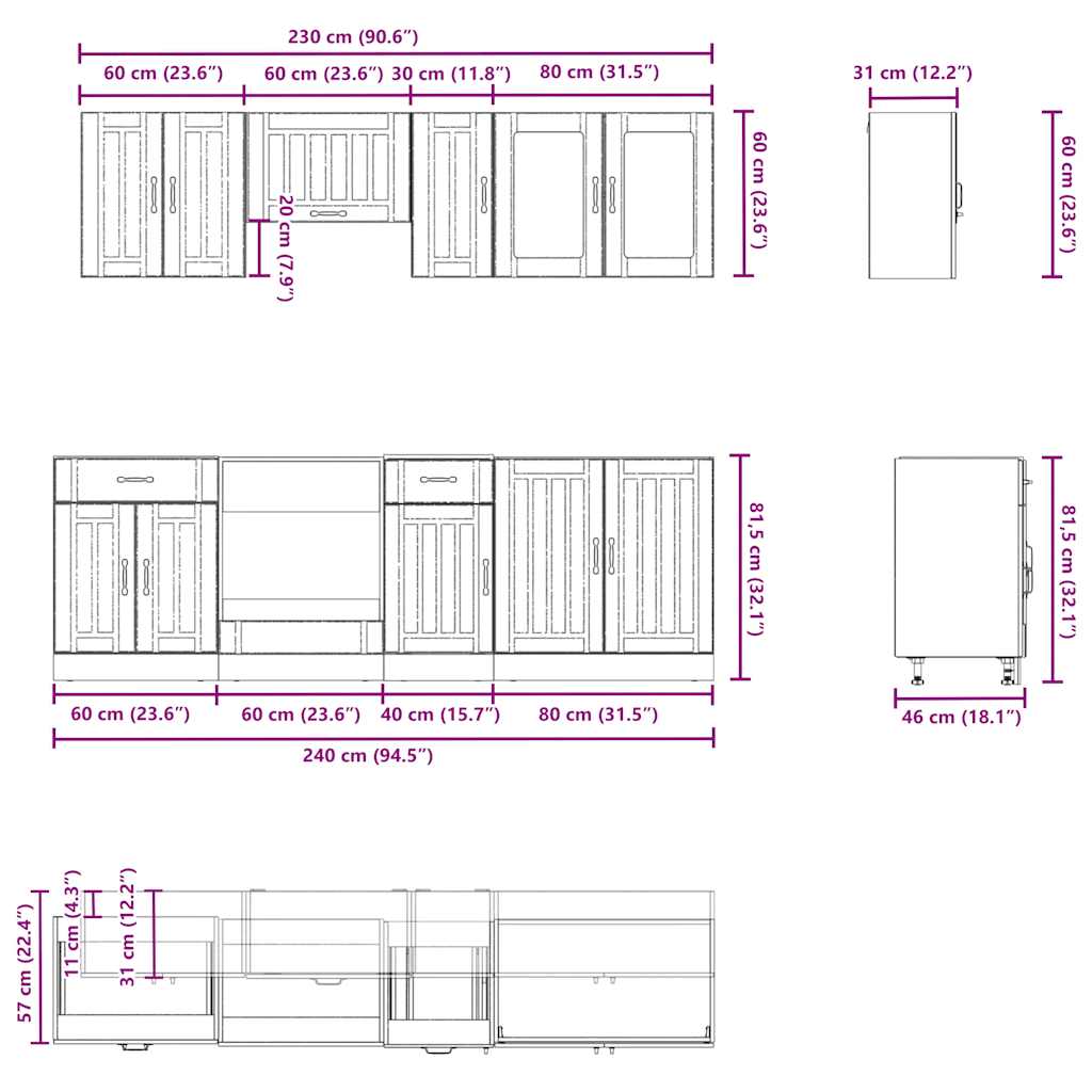 Set Mobili Da Cucina 8 Pz Kalmar In Truciolato