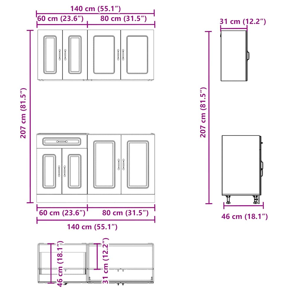 Set Mobili Da Cucina 4 Pz Kalmar Legno Vecchio In Truciolato
