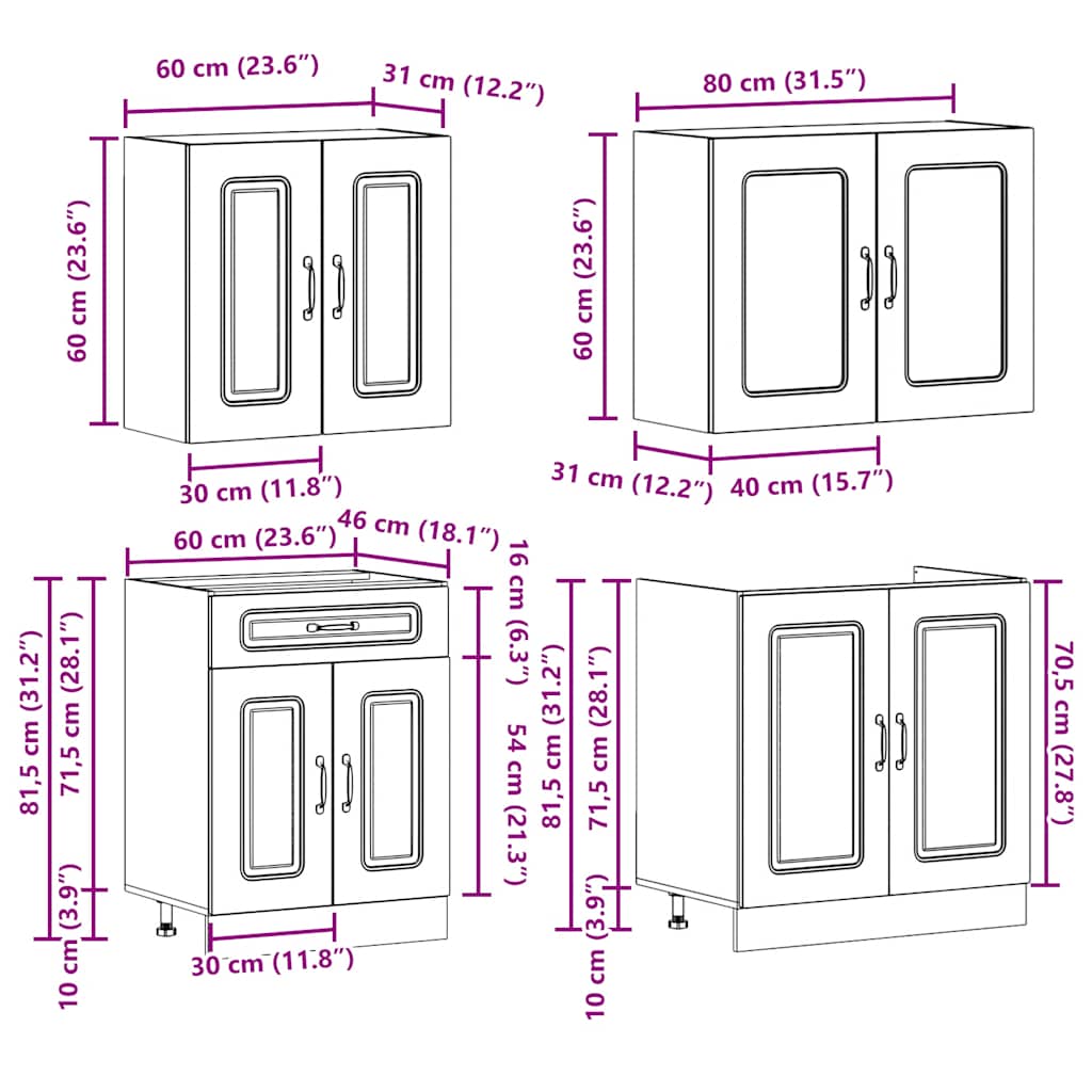 Set Mobili Da Cucina 4 Pz Kalmar Legno Vecchio In Truciolato