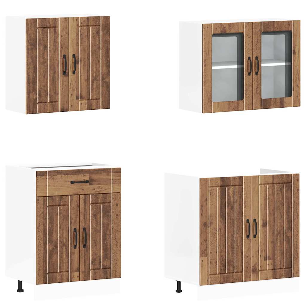 Set Mobili Da Cucina 4 Pz Kalmar Legno Vecchio In Truciolato