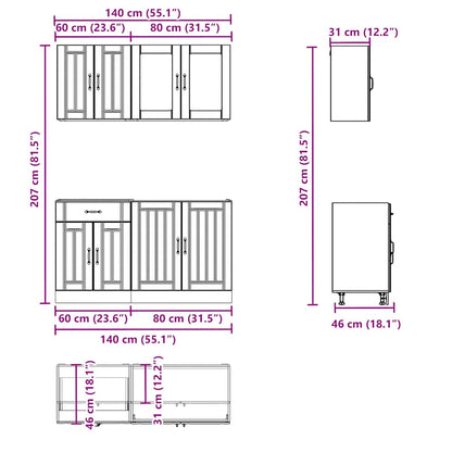 Set Mobili Da Cucina 4 Pz Kalmar Legno Vecchio In Truciolato