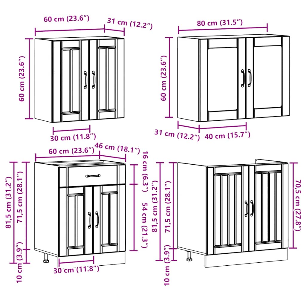 Set Mobili Da Cucina 4 Pz Kalmar Legno Vecchio In Truciolato
