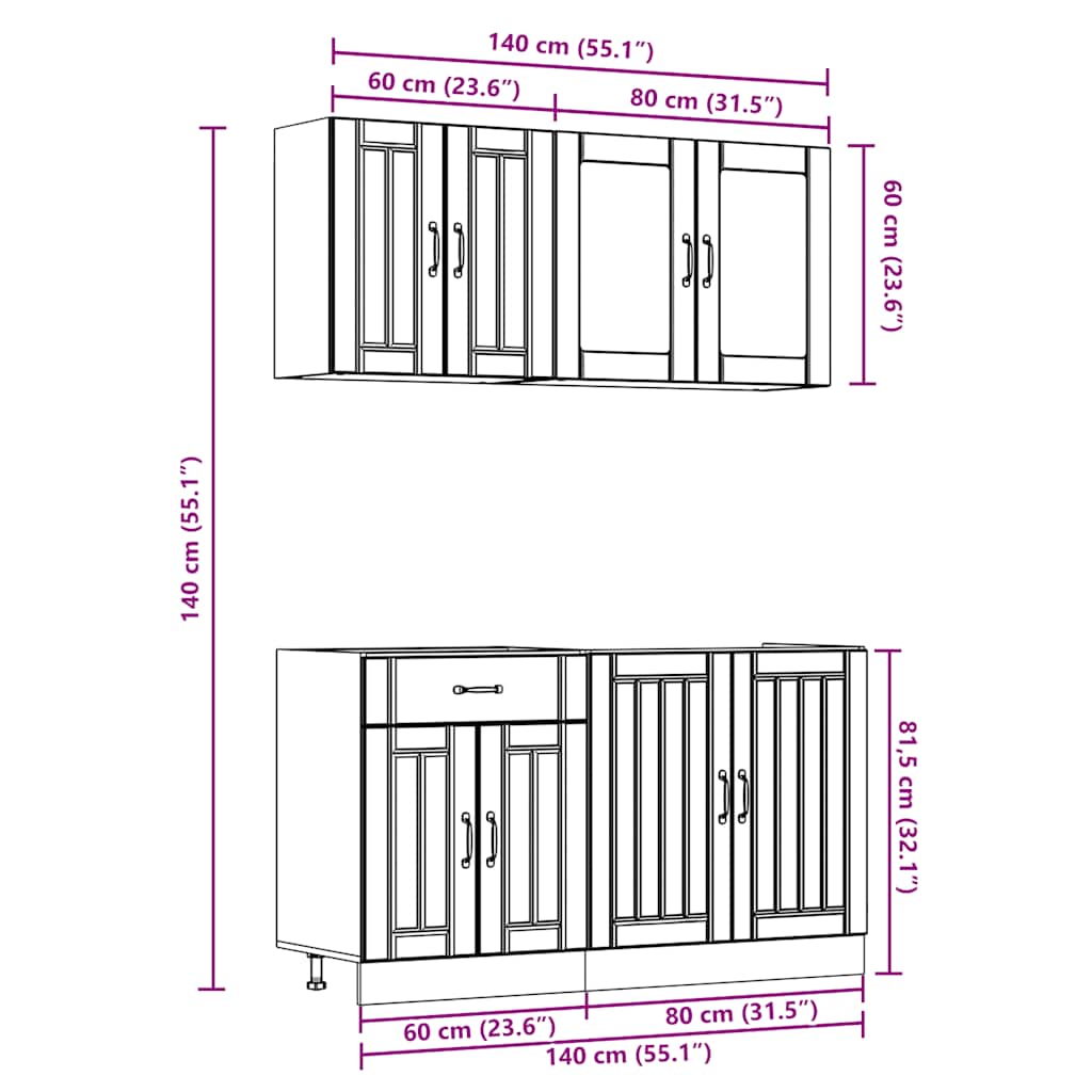 Set Mobili Da Cucina 4 Pz Kalmar Legno Vecchio In Truciolato