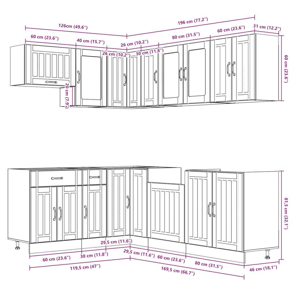 Set Mobili Da Cucina 11 Pz Lucca Neri Legno Multistrato