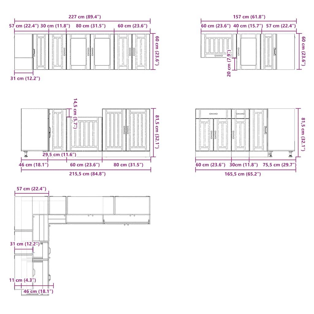 Set Mobili Da Cucina 11 Pz Lucca Neri Legno Multistrato