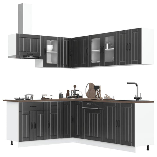 Set Mobili Da Cucina 11 Pz Lucca Neri Legno Multistrato