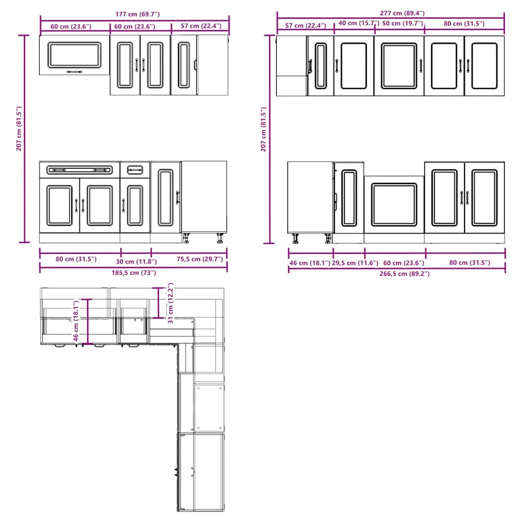 Set Mobili Da Cucina 11 Pz Kalmar Neri Legno Multistrato