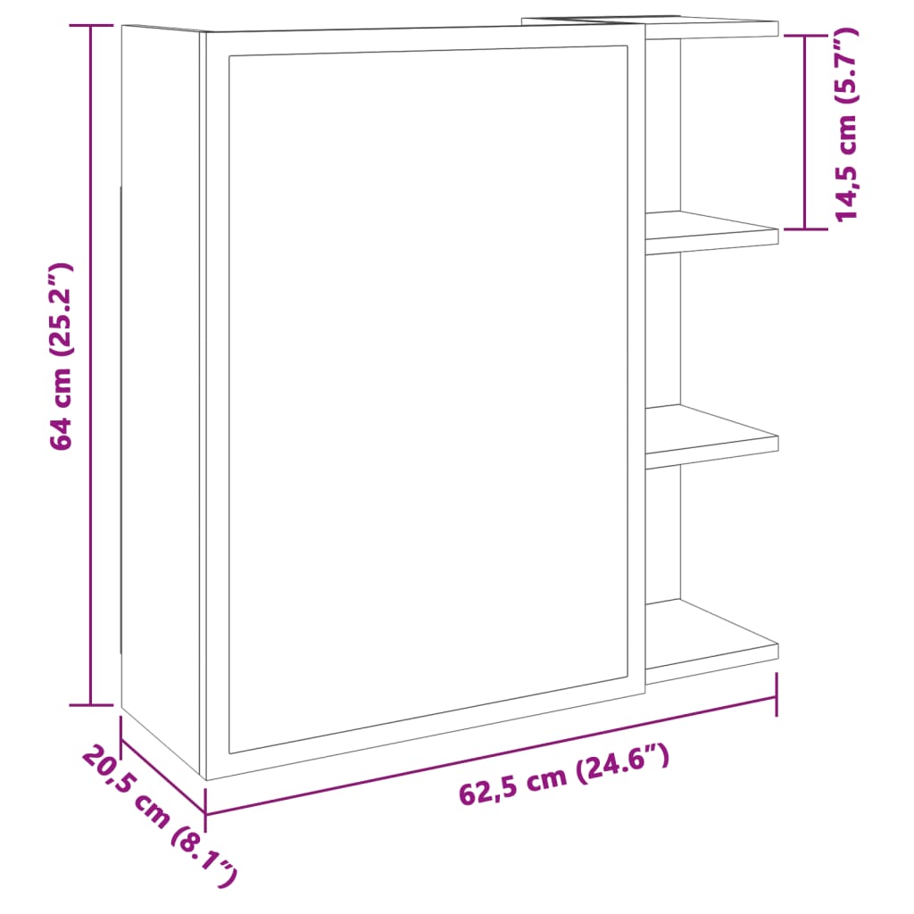 Mobile Da Bagno A Specchio 62,5X20,5X64 Cm Legno