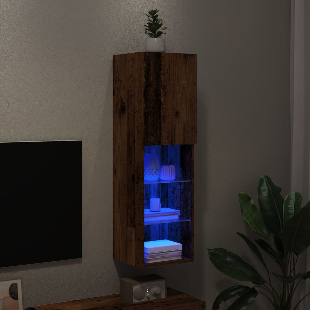 Mobili Porta Tv Con Luci Led 2 Pz 30,5X30X Legno Antico
