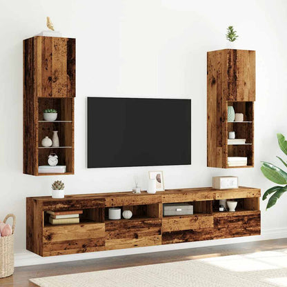 Mobili Porta Tv Con Luci Led 2 Pz 30,5X30X Legno Antico