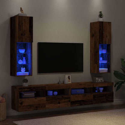 Mobili Porta Tv Con Luci Led 2 Pz 30,5X30X Legno Antico