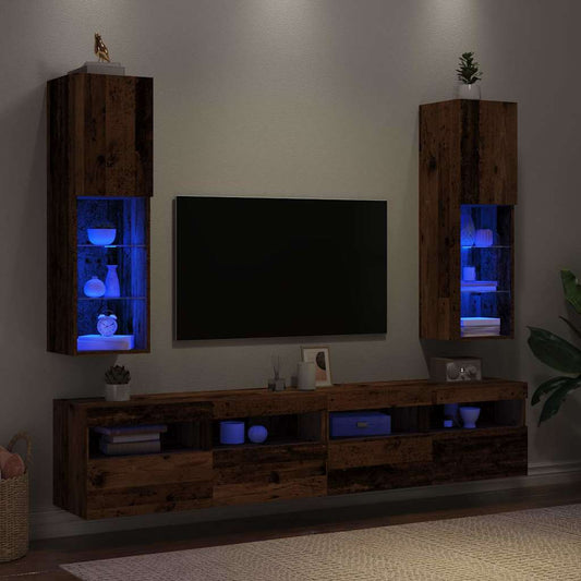 Mobili Porta Tv Con Luci Led 2 Pz 30,5X30X Legno Antico