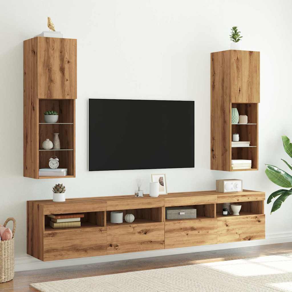 Mobili Tv Con Luci Led 2 Pz 30,5X30X Rovere Artigianale