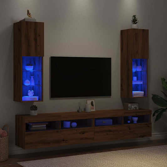 Mobili Tv Con Luci Led 2 Pz 30,5X30X Rovere Artigianale