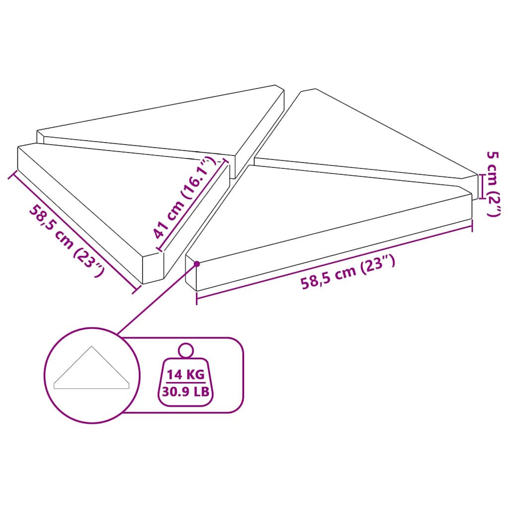 Piastre Per Parasole 4 Pz In Granito Triangolare 14 Kg
