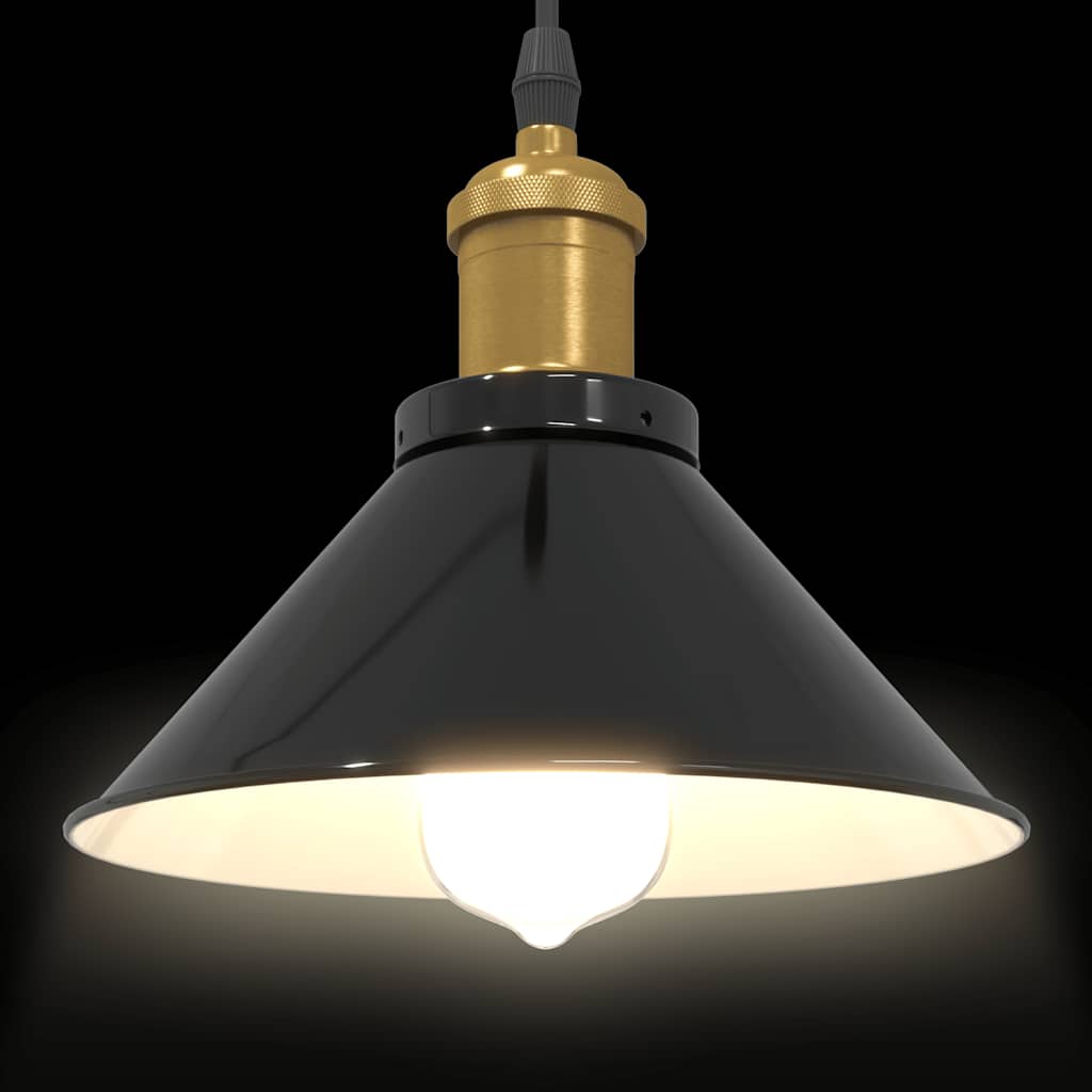 Lampada A Sospensione Regolabile E27 Nero Lucido Ø22 Cm Metallo