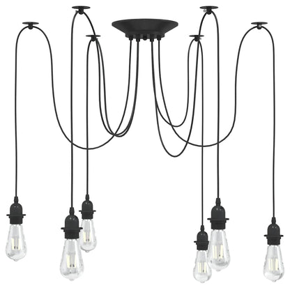 Lampada A Sospensione Con 5 Portalampada E27 In Metallo Nero