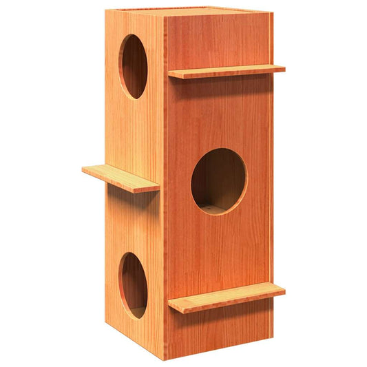 Cuccia Per Gatti Marrone Cera 43X43X90Cm Legno Massello Di Pino