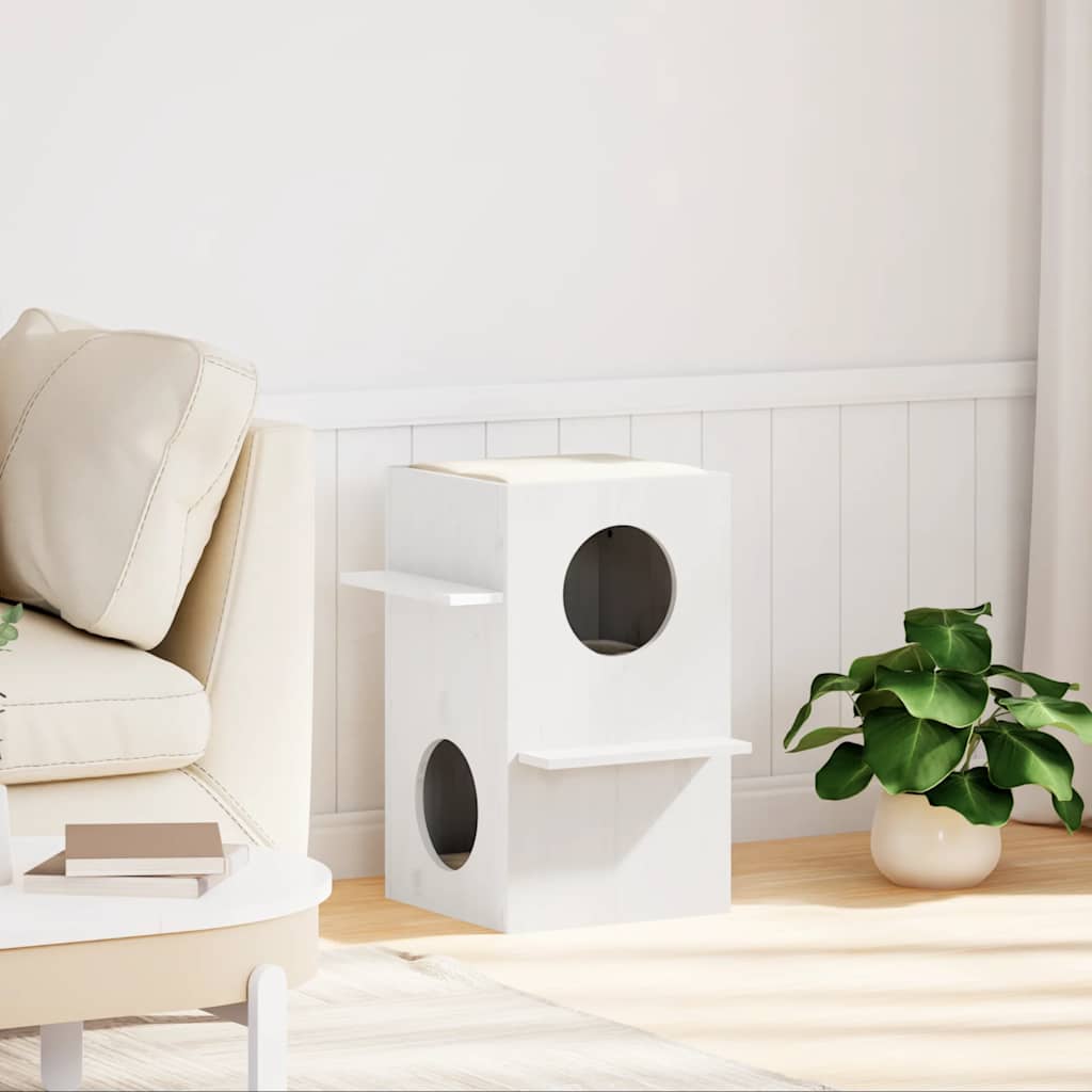 Cuccia Per Gatti Bianca 43X43X60 Cm In Legno Massello Di Pino