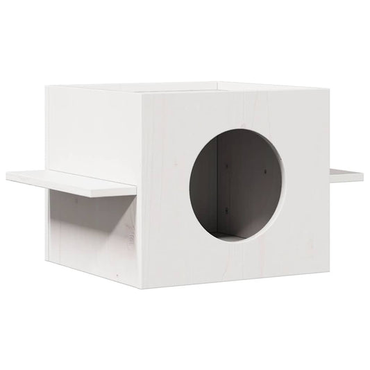 Cuccia Per Gatti Bianca 51X35X30 Cm In Legno Massello Di Pino