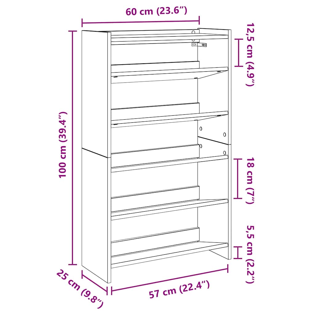 Scarpiera 60X25X In Legno Multistrato Rovere Fumo