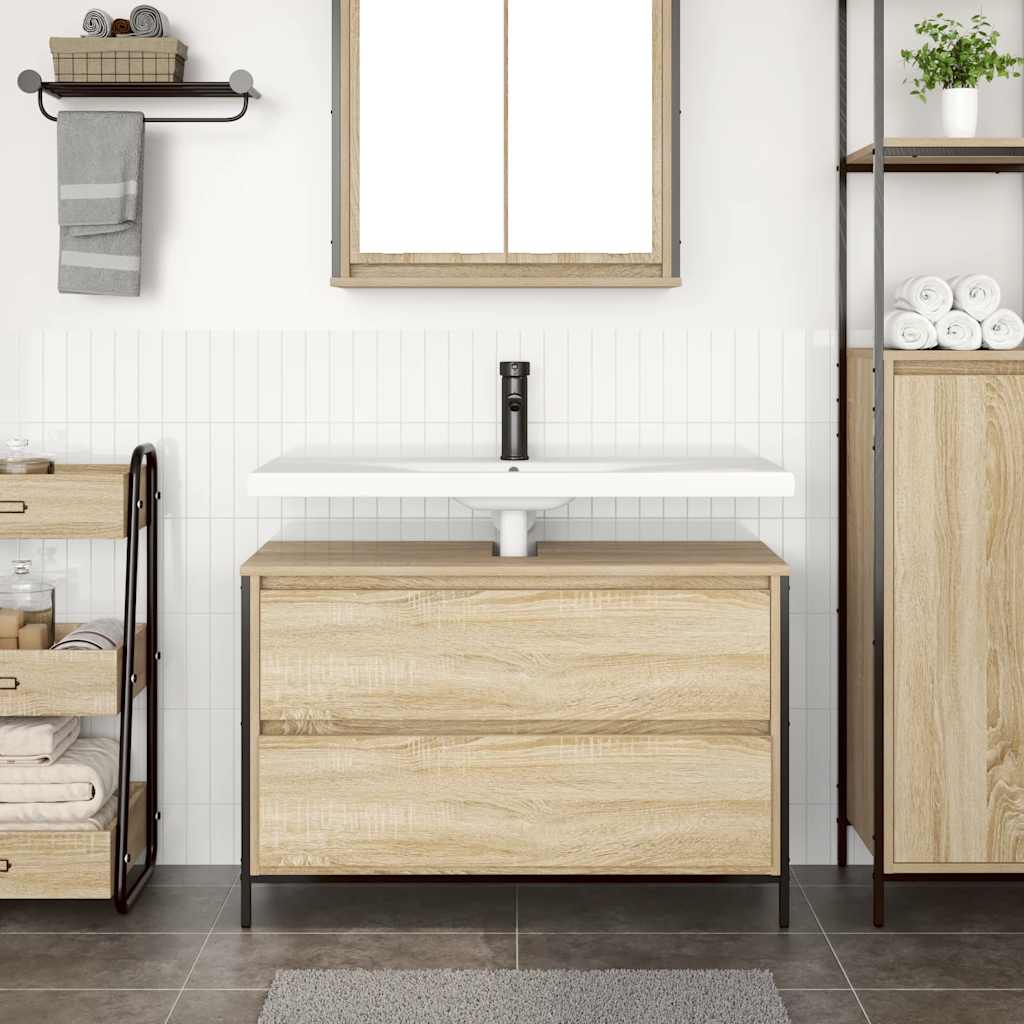Mobile Lavabo Da Bagno Con Cassetti Rovere Sonoma 90X34,5X60 Cm