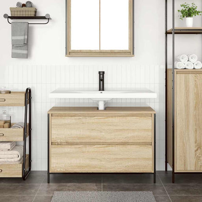 Mobile Lavabo Da Bagno Con Cassetti Rovere Sonoma 90X34,5X60 Cm