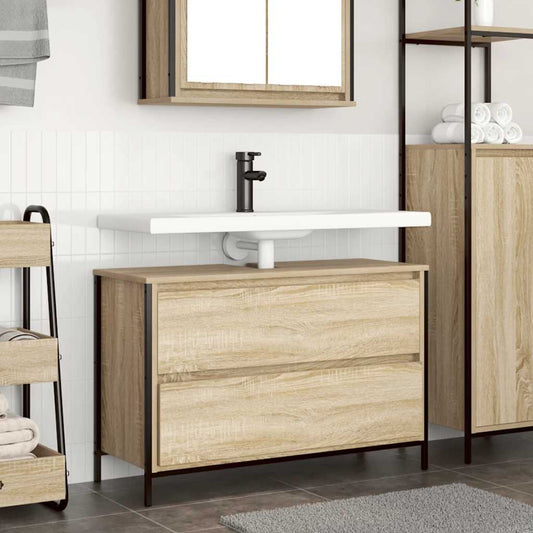 Mobile Lavabo Da Bagno Con Cassetti Rovere Sonoma 90X34,5X60 Cm