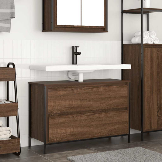 Mobile Lavabo Da Bagno Con Cassetti Rovere Marrone 90X34,5X60Cm Antracite
