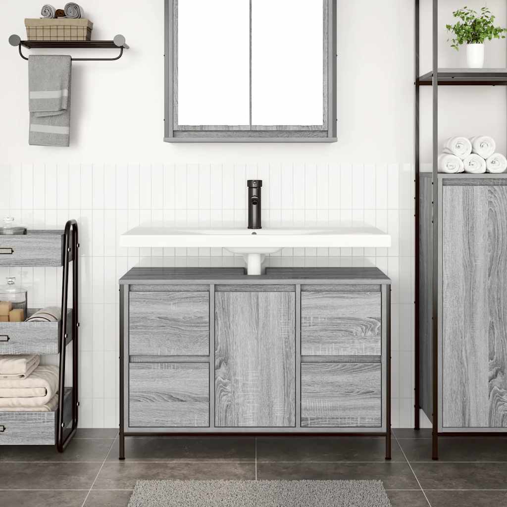 Mobile Lavabo Con Cassetti Grigio Sonoma 90X34,5X60 Cm