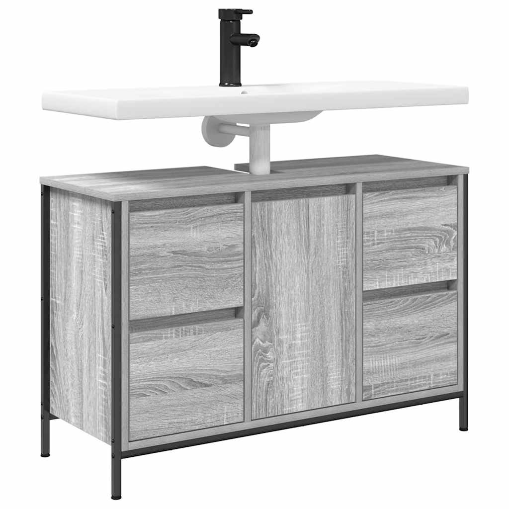 Mobile Lavabo Con Cassetti Grigio Sonoma 90X34,5X60 Cm