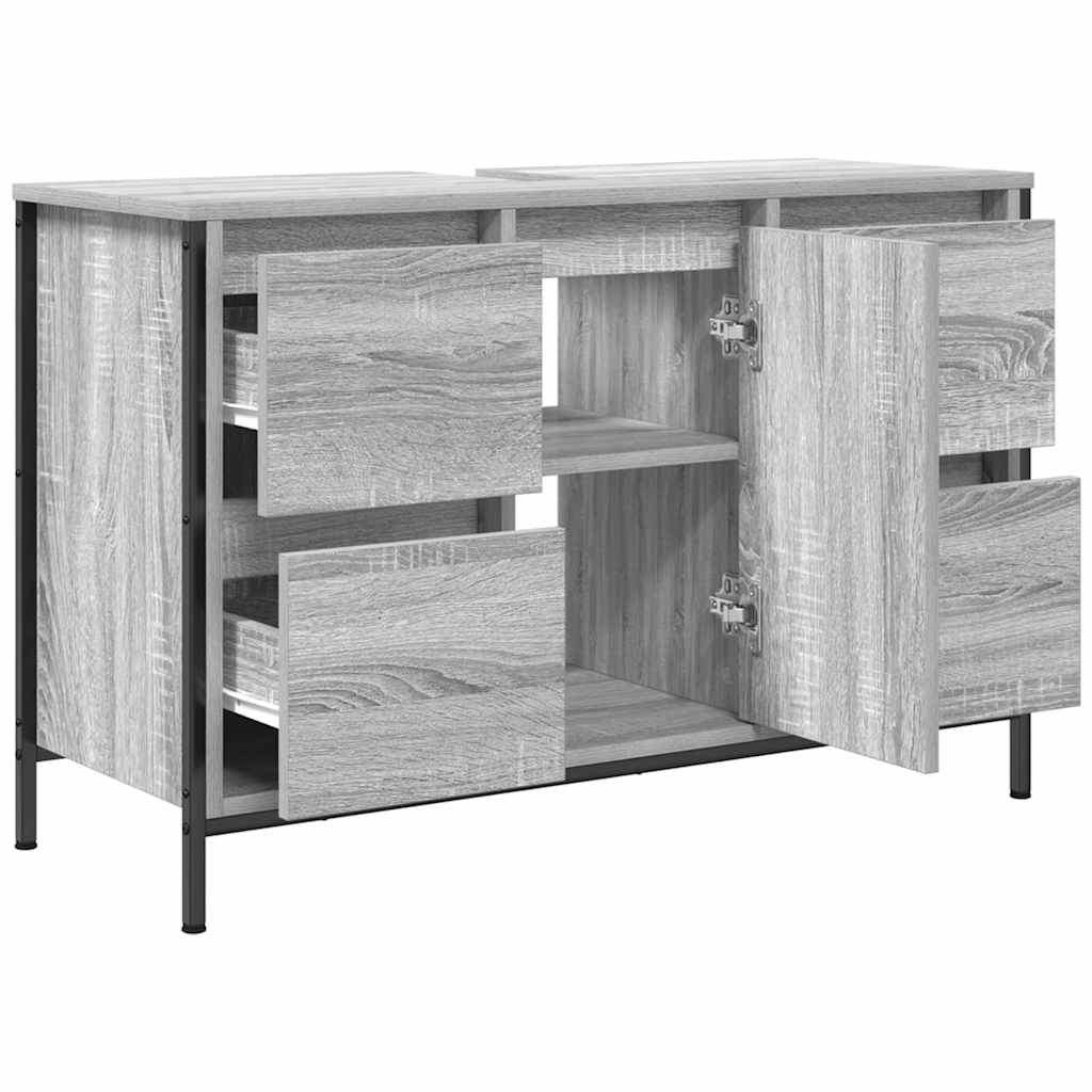 Mobile Lavabo Con Cassetti Grigio Sonoma 90X34,5X60 Cm