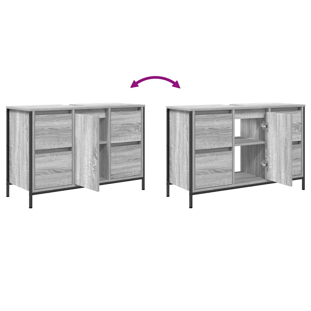 Mobile Lavabo Con Cassetti Grigio Sonoma 90X34,5X60 Cm